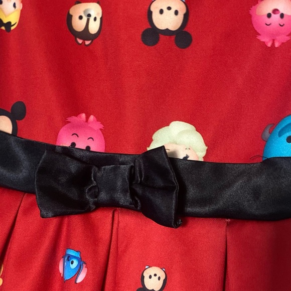 DISNEY PIXAR TSUM TSUM CHARACTER RED DRESS WITH BLACK BOW SIZE SMALL (6-6X) EUC - Picture 4 of 7